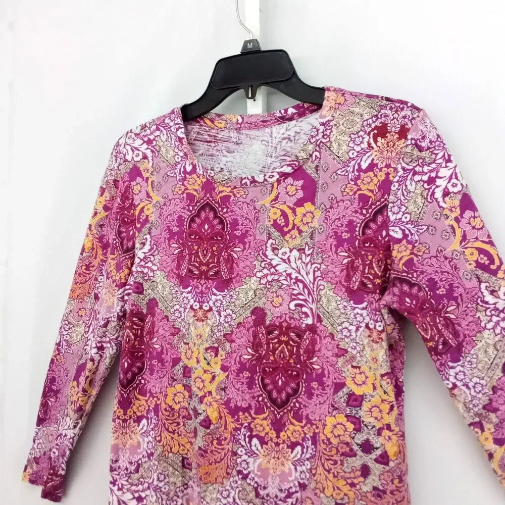 Blue Sol Shirt Womens Large Pink Floral Long Sleeve Round Neck Lightweight Top